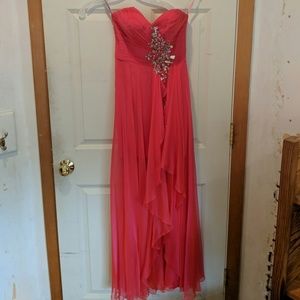 Strapless hot pink prom dress